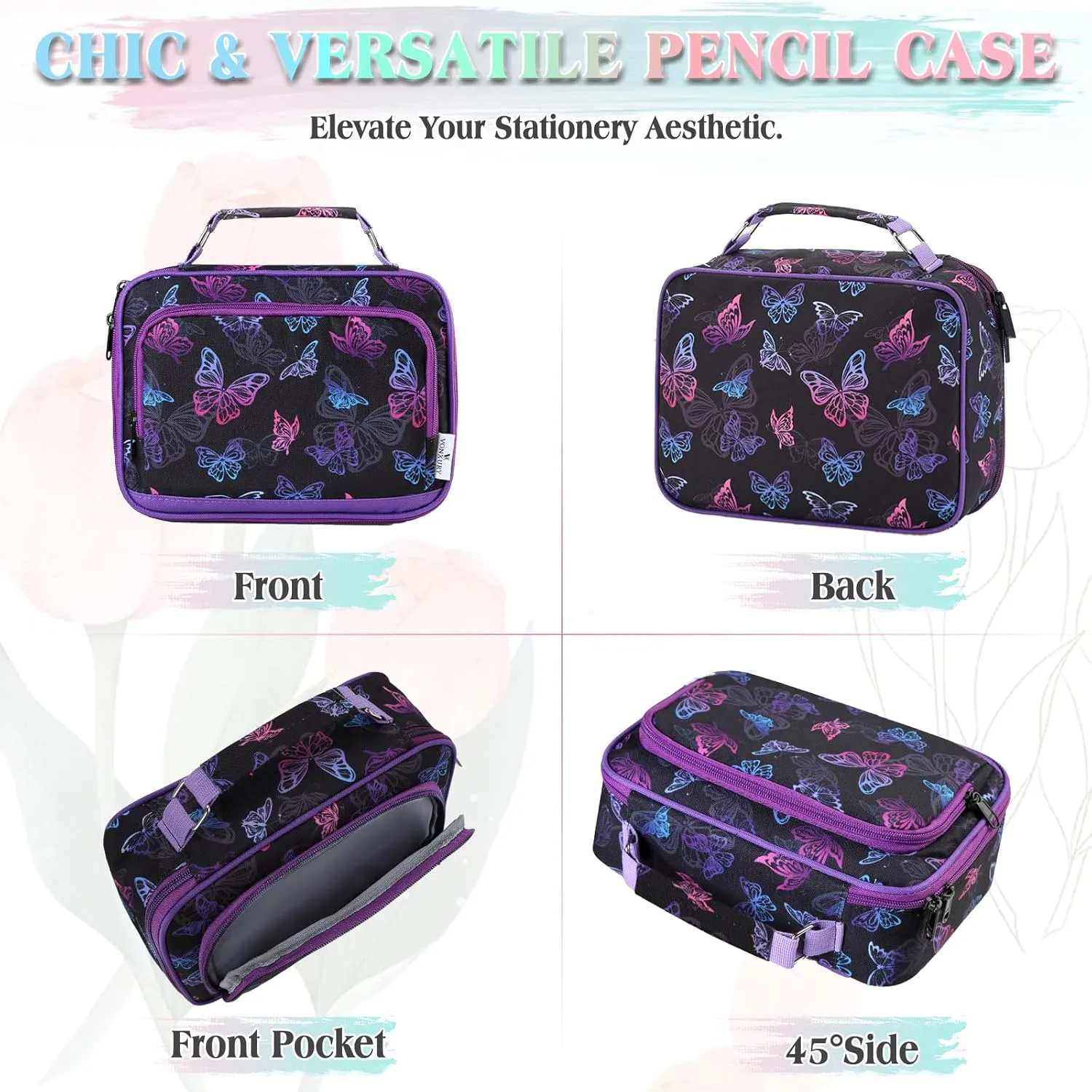 Large Pen Pencil Case,VONXURY High Capacity Art Colored Pencil Pouch Portable Stationery Organizer With 2 Detachable Layers 54 Slots Multiple Zipper Pockets for School Office College