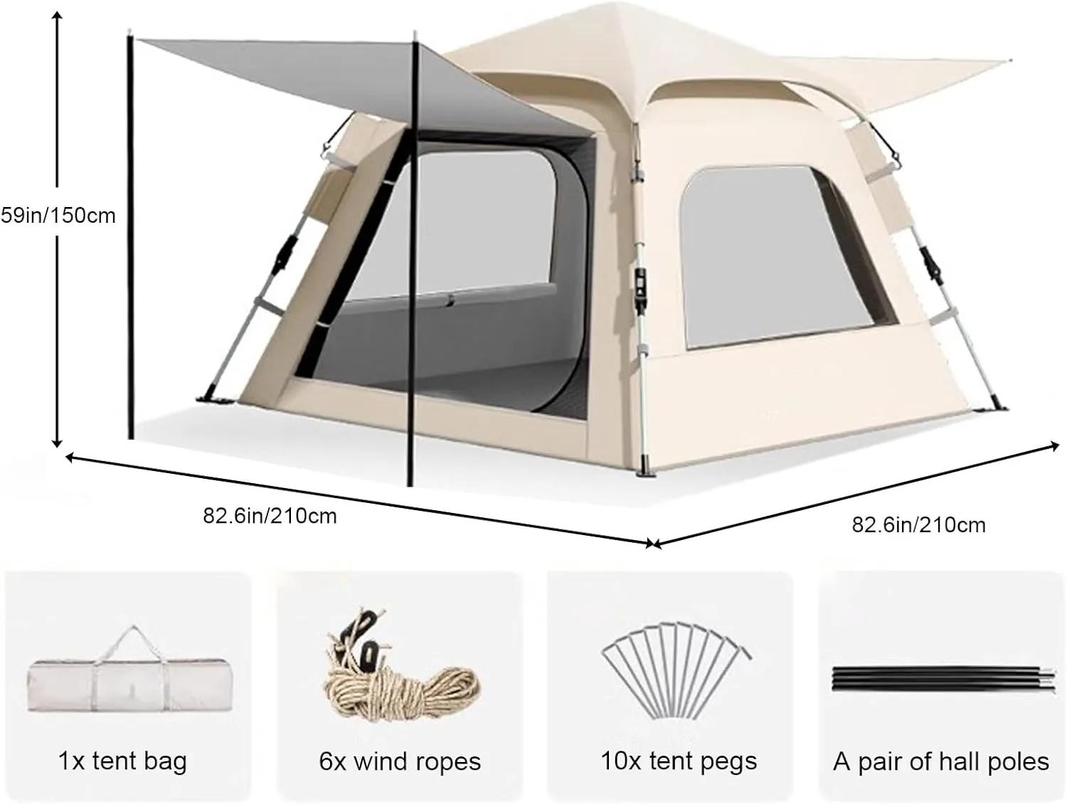 Large Tents for Outdoor Camping, Camping Tent with Foyer, Instant Family Tent for Hiking, Glamping, Easy Setup