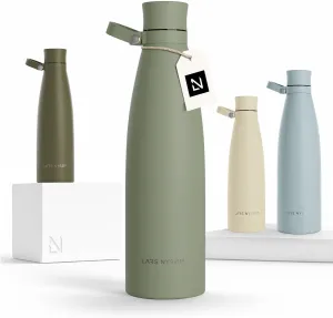 LARS NYSØM Stainless Steel Insulated Water Bottle 25oz 34oz | Insulated Thermo Flask for Hot and Cold Beverages | Leakproof Drinking Bottle (Sage Green, 33.9oz)