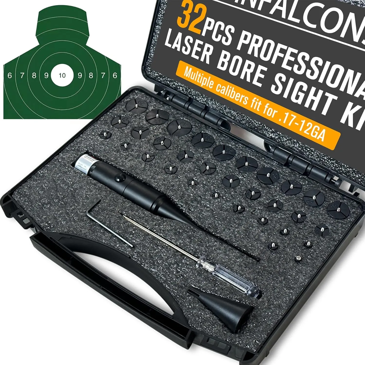 Laser Bore Sight Kits Professional Bore Sight Laser with 32 Adapters fit 0.17 to 12GA Calibers Red Bright Bore Sighter Laser with Button Switch for Shooting Match Hunting