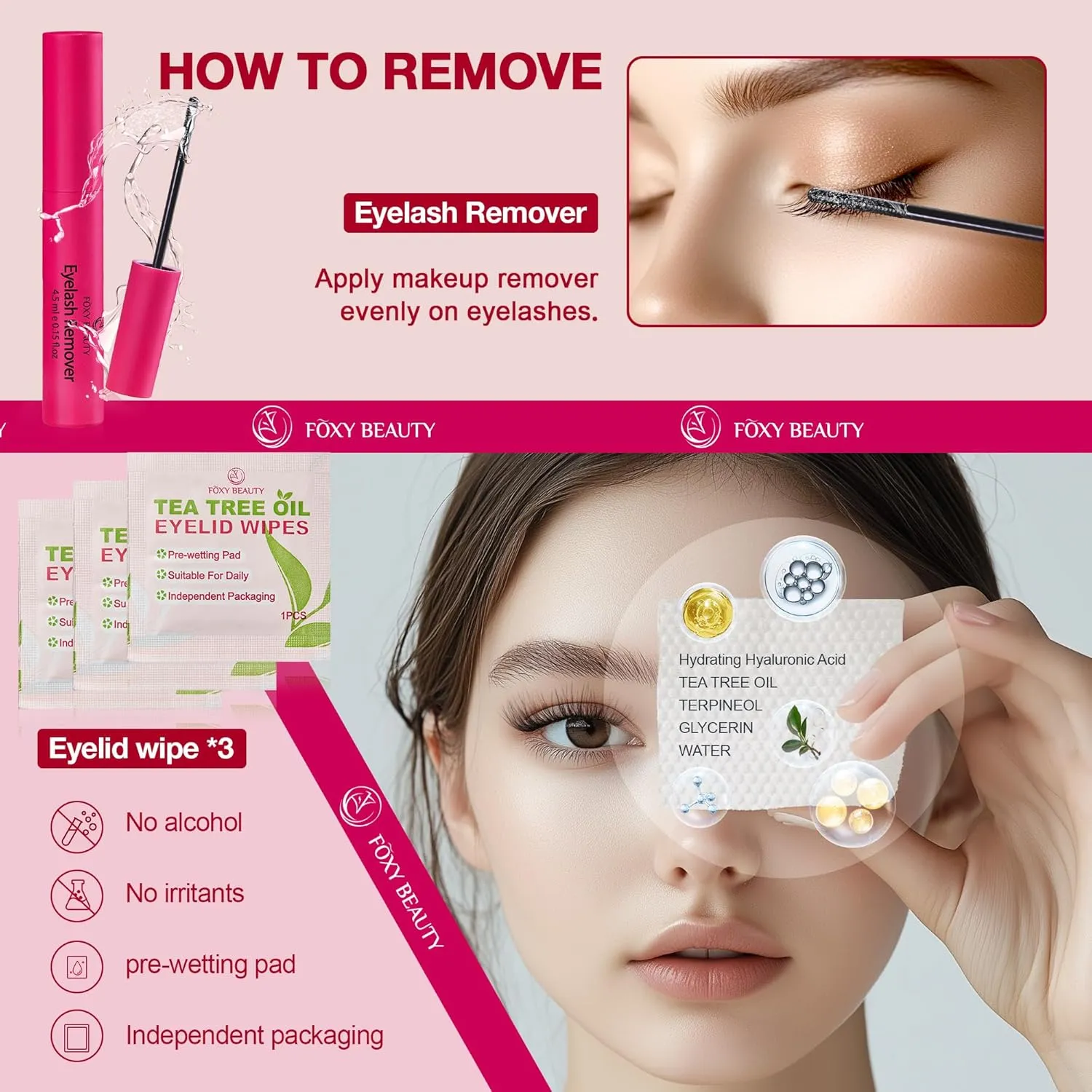 Lash Clusters Kit with Bond and Seal, Left & Right Lash Extension Set, Eyelid Wipes Remover, Eyelash Brush, Drawstring Bag - Portable Starter Gift Set
