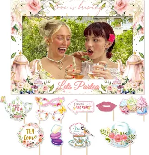 LaVenty Tea Party Decorations Lets Partea Baby Shower Photo Booth Props Tea Party Bridal Shower Photo Booth Props Frame for Partea Time Party Supplies