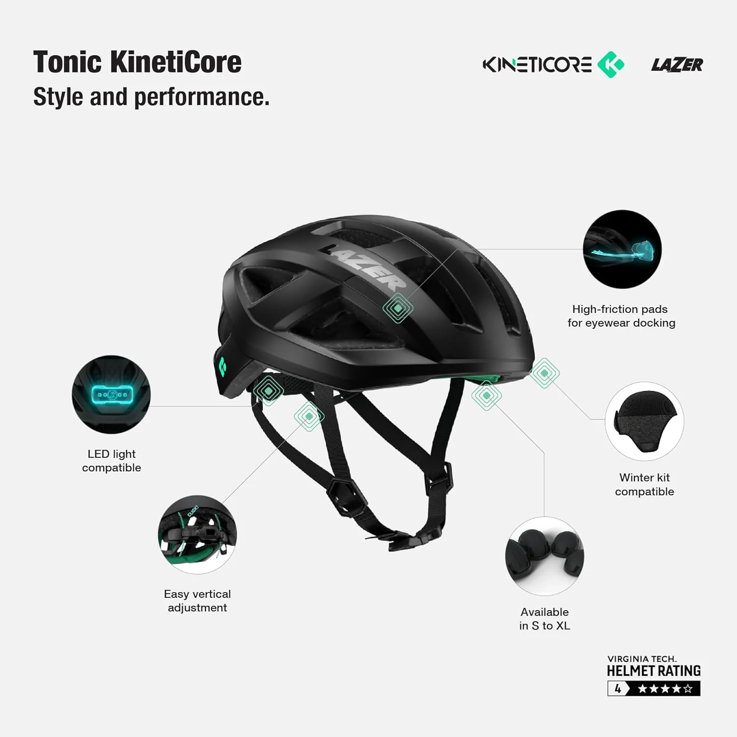 LAZER Tonic KinetiCore Bike Helmet, Lightweight Bicycling Gear for Adults, Men & Women’s Cycling Head Gear