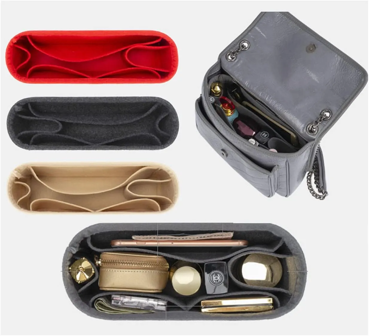 Lckaey Felt Insert Purse Organizer for NIKI 22 28 32 Vagabond Bag Inner liner Storage insert 2043red-M