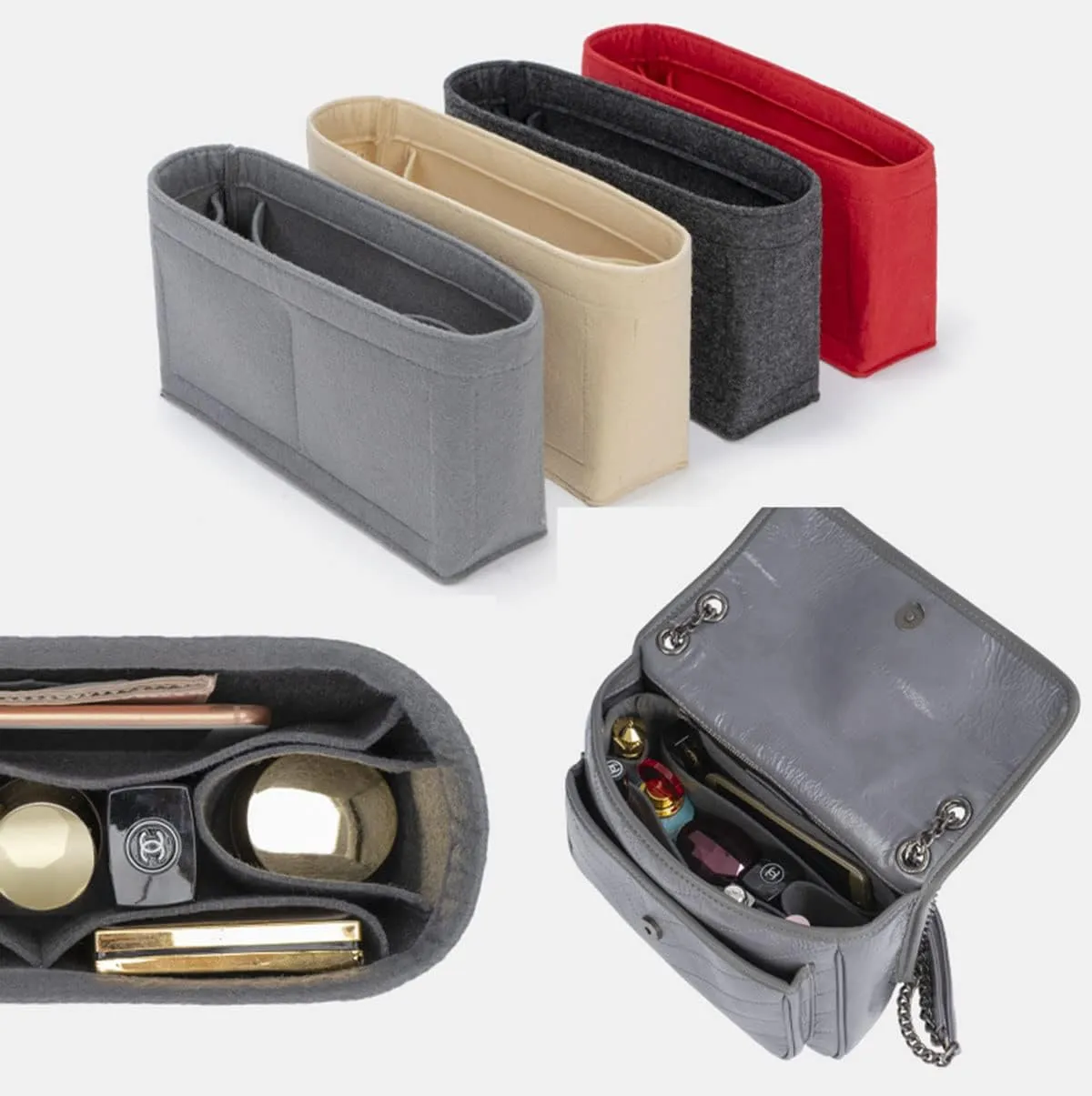 Lckaey Felt Insert Purse Organizer for NIKI 22 28 32 Vagabond Bag Inner liner Storage insert 2043red-M