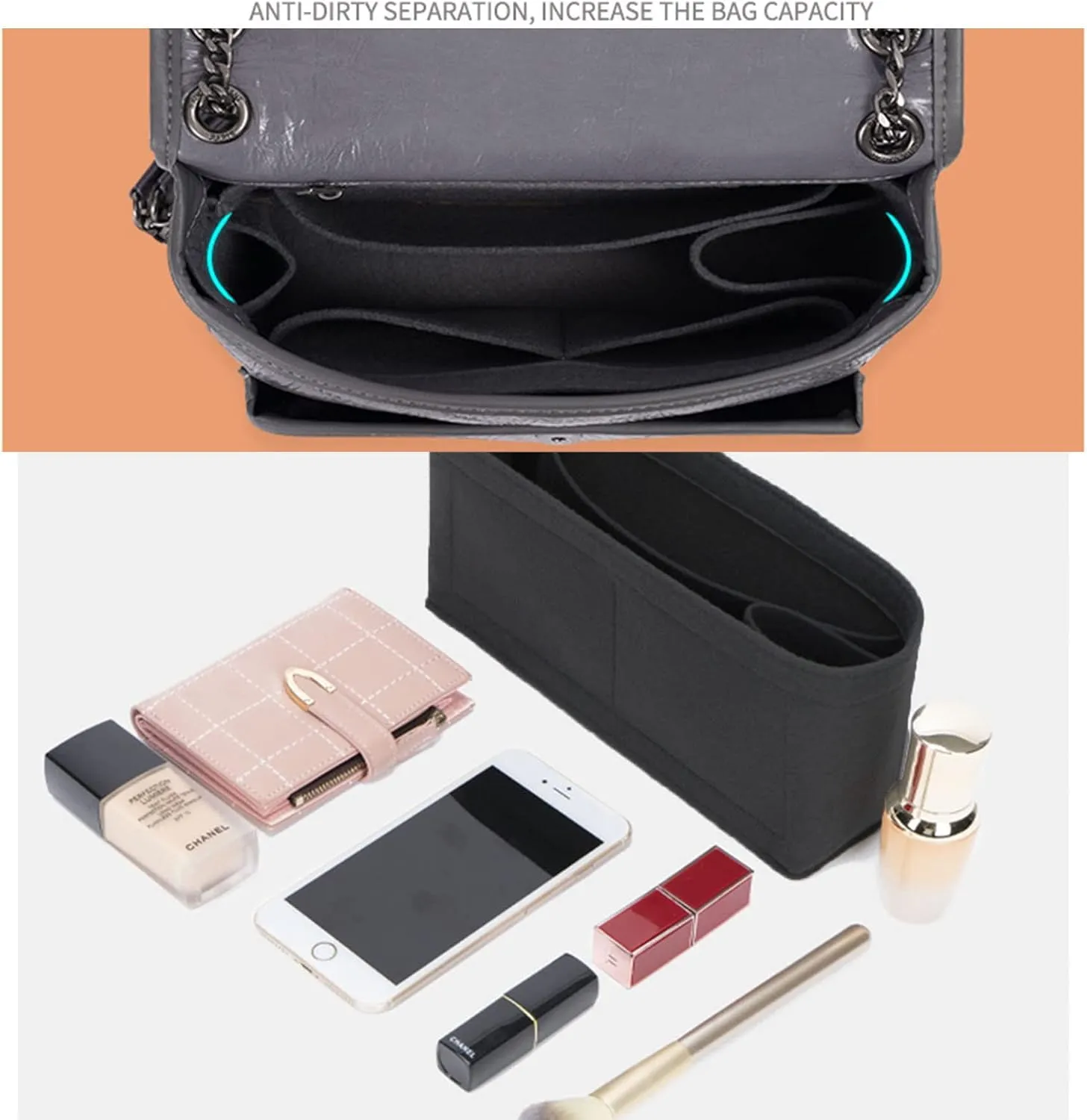 Lckaey Purse Insert Organizer for medium niki matelassé crinkled leather shoulder bag saint laurent 2043black-M