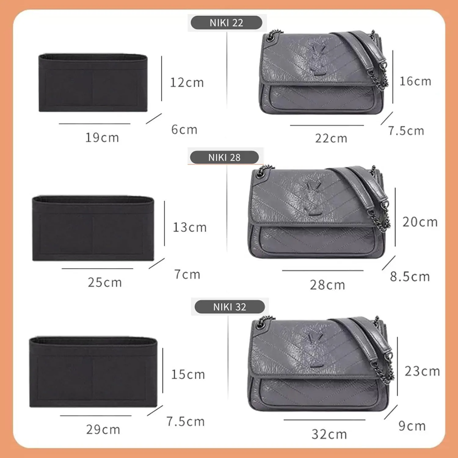 Lckaey Purse Insert Organizer for medium niki matelassé crinkled leather shoulder bag saint laurent 2043black-M