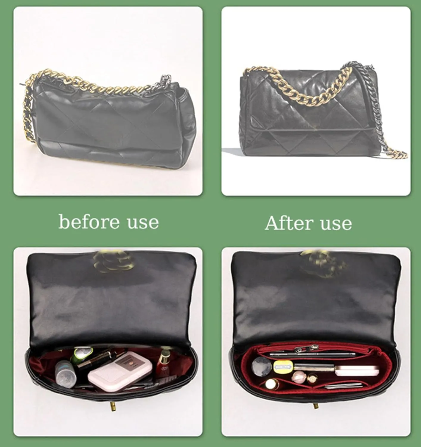 Lckaey Purse Organizer Insert for 19 Bag Flap Small bag Organizer with Side Zipper Pocket 1016beige-S