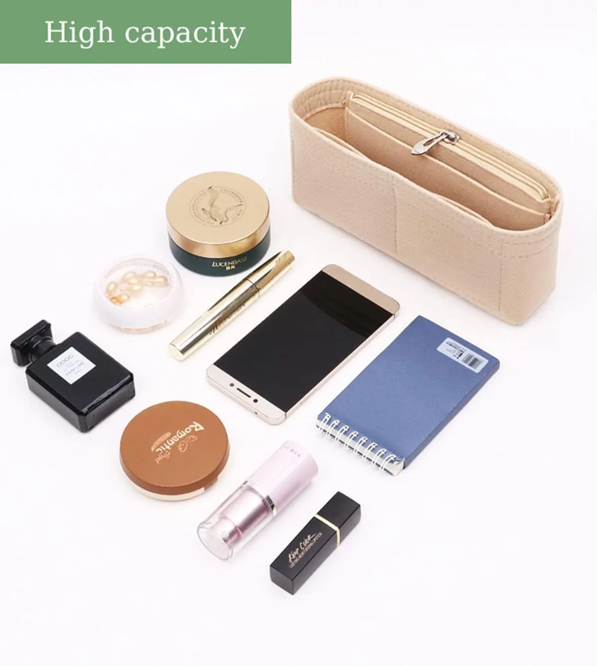Lckaey Purse Organizer Insert for 19 Bag Flap Small bag Organizer with Side Zipper Pocket 1016beige-S