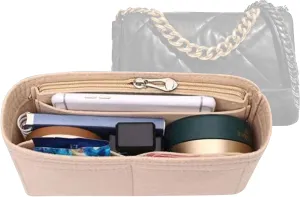 Lckaey Purse Organizer Insert for 19 Bag Flap Small bag Organizer with Side Zipper Pocket 1016beige-S