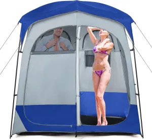 LDAILY Camping Shower Tent, 2 Room Instant Privacy Tent with Floor, Removable Rain Cover, Mesh Window, Inside Pocket and Clothesline, Portable Changing Room for Outdoor Toilet, Dressing