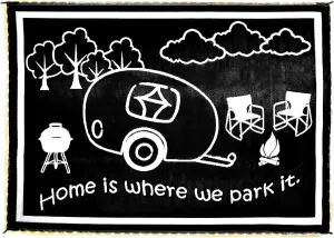 LED Illuminated Border RV Home Mat, Stylish Camping 8-Feet x 18-Feet, Black/White