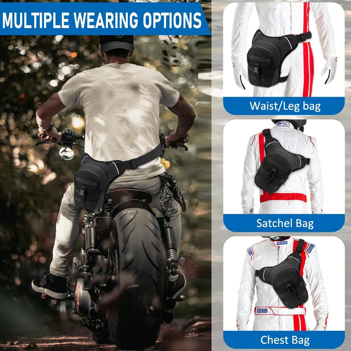 Leg Bag for Men and Women Motorcycle Waist Thigh Bag Bicycle Leg Pack Tactical Military Drop Leg Pack Pouch (Black)