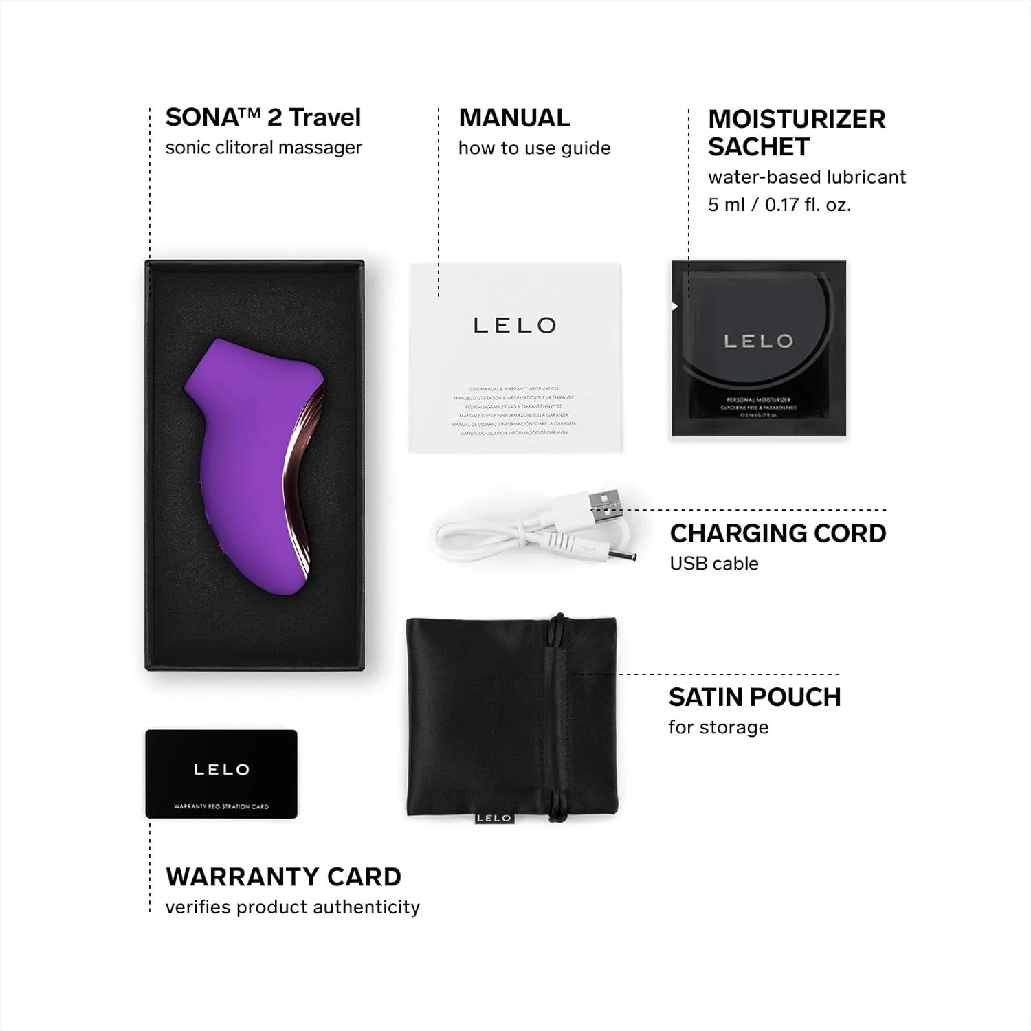 LELO SONA 2 Travel Size Female Vibrator, Mini Vibrator for Women with 12 Pleasure Settings and Sonic Wave Technology, Purple