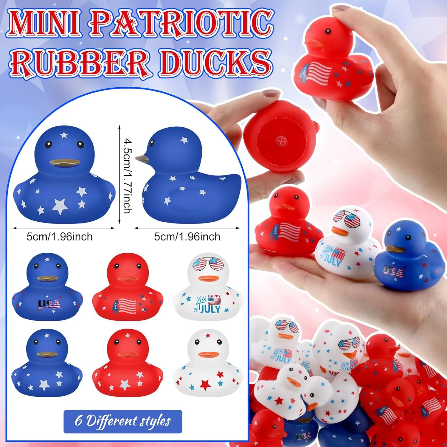 Lenwen 100 Pcs Patriotic Rubber Ducks Bulk 1.96 Inch 4th of July Float Rubber Ducks Independence Day Small Shower Star Ducky for Memorial Day Birthday Gift Baby Shower Pool Party