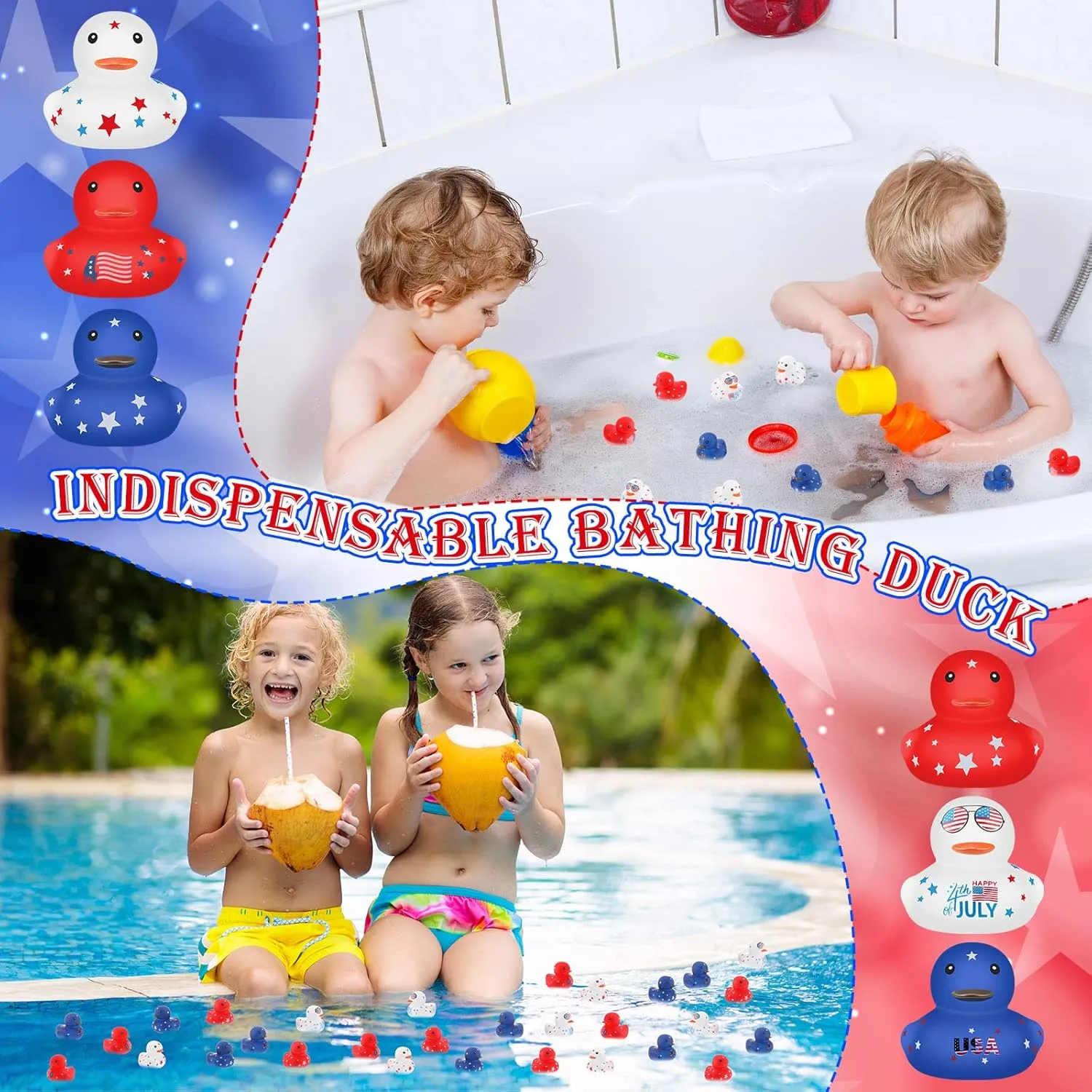 Lenwen 100 Pcs Patriotic Rubber Ducks Bulk 1.96 Inch 4th of July Float Rubber Ducks Independence Day Small Shower Star Ducky for Memorial Day Birthday Gift Baby Shower Pool Party