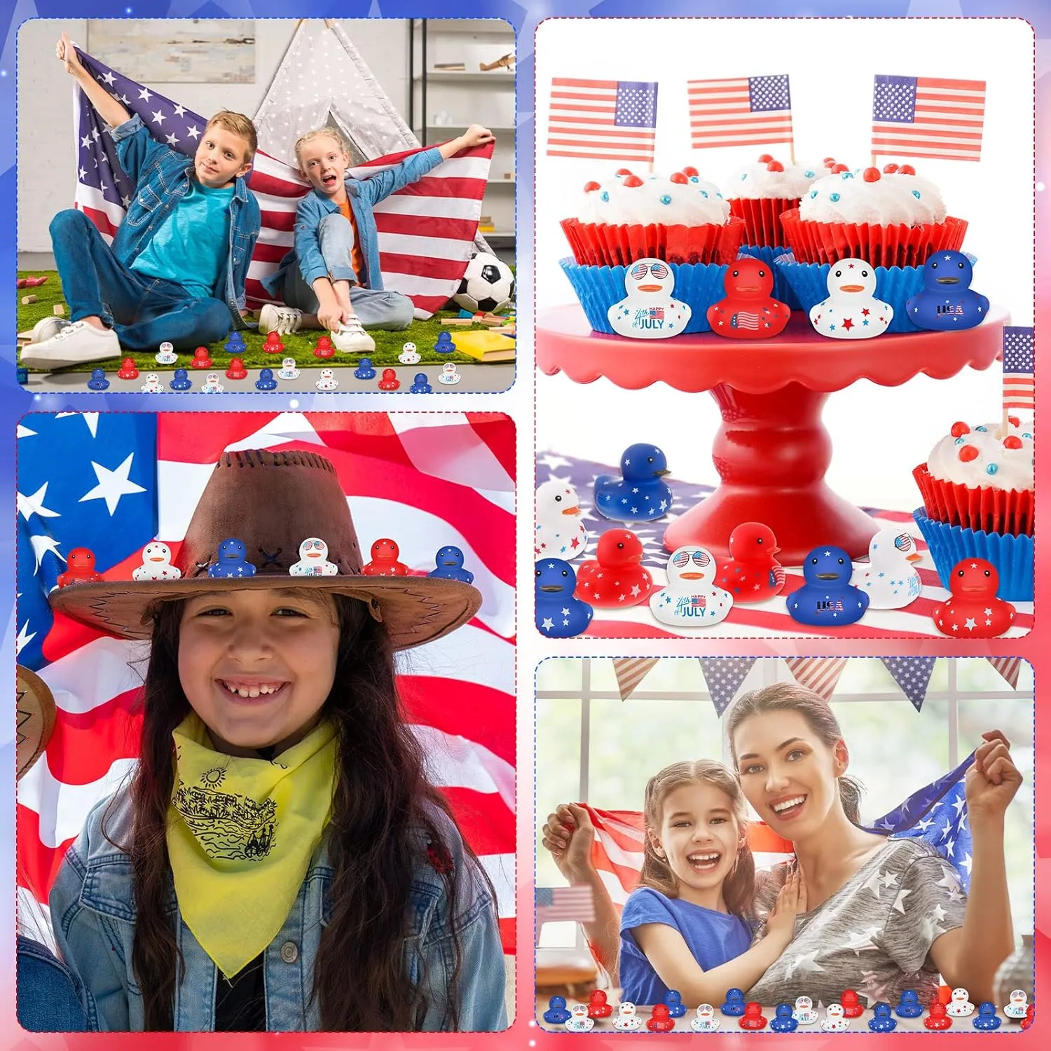 Lenwen 100 Pcs Patriotic Rubber Ducks Bulk 1.96 Inch 4th of July Float Rubber Ducks Independence Day Small Shower Star Ducky for Memorial Day Birthday Gift Baby Shower Pool Party