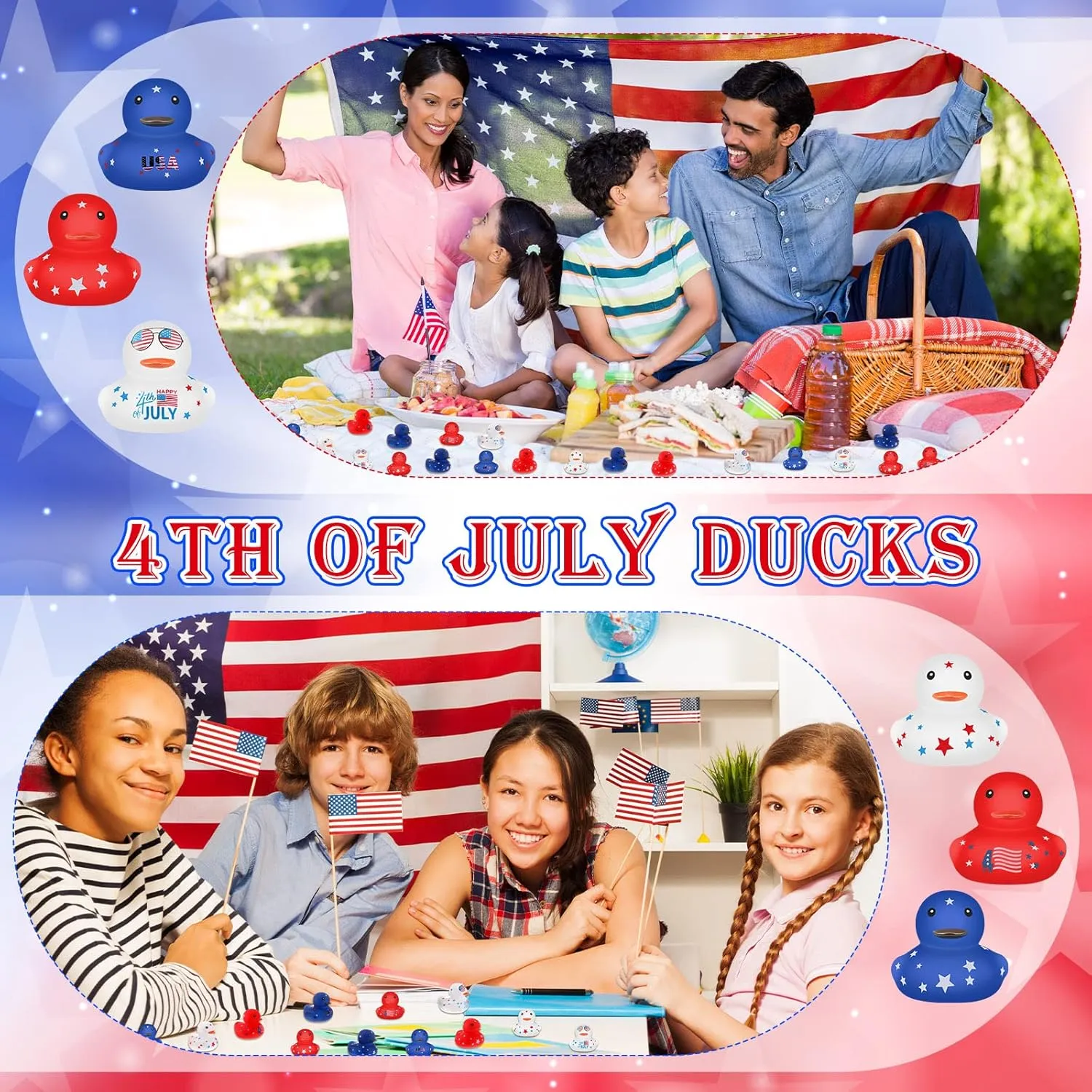 Lenwen 100 Pcs Patriotic Rubber Ducks Bulk 1.96 Inch 4th of July Float Rubber Ducks Independence Day Small Shower Star Ducky for Memorial Day Birthday Gift Baby Shower Pool Party