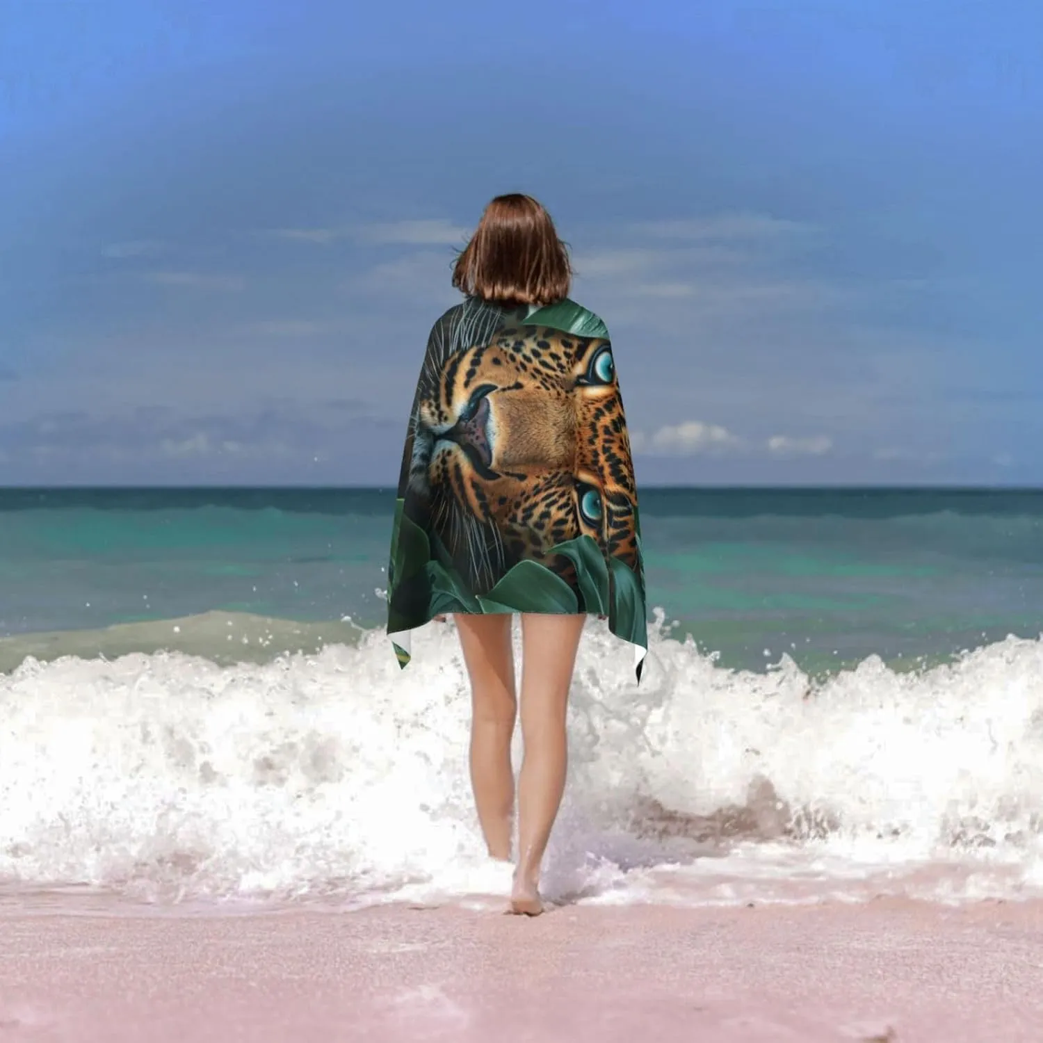 Leopard Beach Towel Microfiber Sand Free Tropical Leaves Towels for Adult Kids Quick Dry Ultra Absorbent Super Soft Pool Travel Swim Bath Shower Towel 52”x 32”