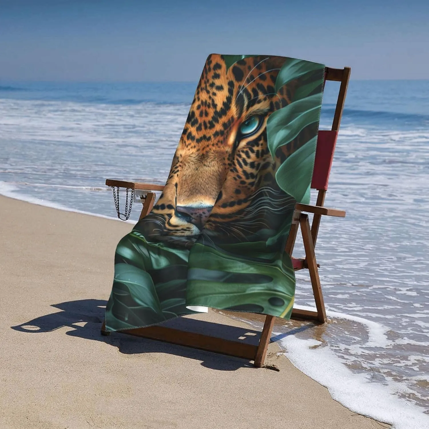Leopard Beach Towel Microfiber Sand Free Tropical Leaves Towels for Adult Kids Quick Dry Ultra Absorbent Super Soft Pool Travel Swim Bath Shower Towel 52”x 32”