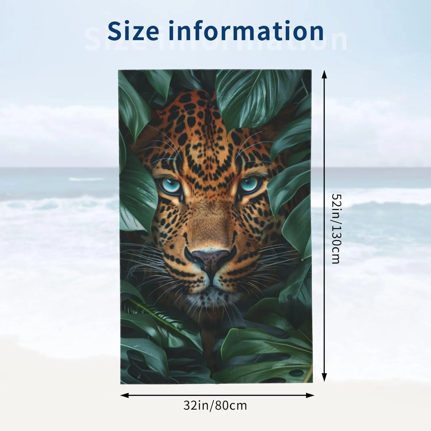 Leopard Beach Towel Microfiber Sand Free Tropical Leaves Towels for Adult Kids Quick Dry Ultra Absorbent Super Soft Pool Travel Swim Bath Shower Towel 52”x 32”