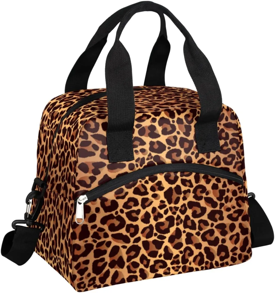 Leopard Cheetah Skin Insulated Lunch Bag for Women Men Adult Lunch Tote Bag with Shoulder Strap Reusable Lunch Box Large Containers Thermal Cooler Bag for Work School Picnic Lightweight Handbag