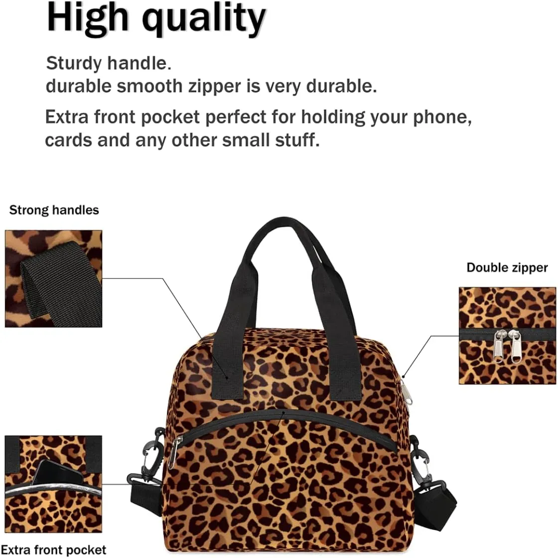Leopard Cheetah Skin Insulated Lunch Bag for Women Men Adult Lunch Tote Bag with Shoulder Strap Reusable Lunch Box Large Containers Thermal Cooler Bag for Work School Picnic Lightweight Handbag