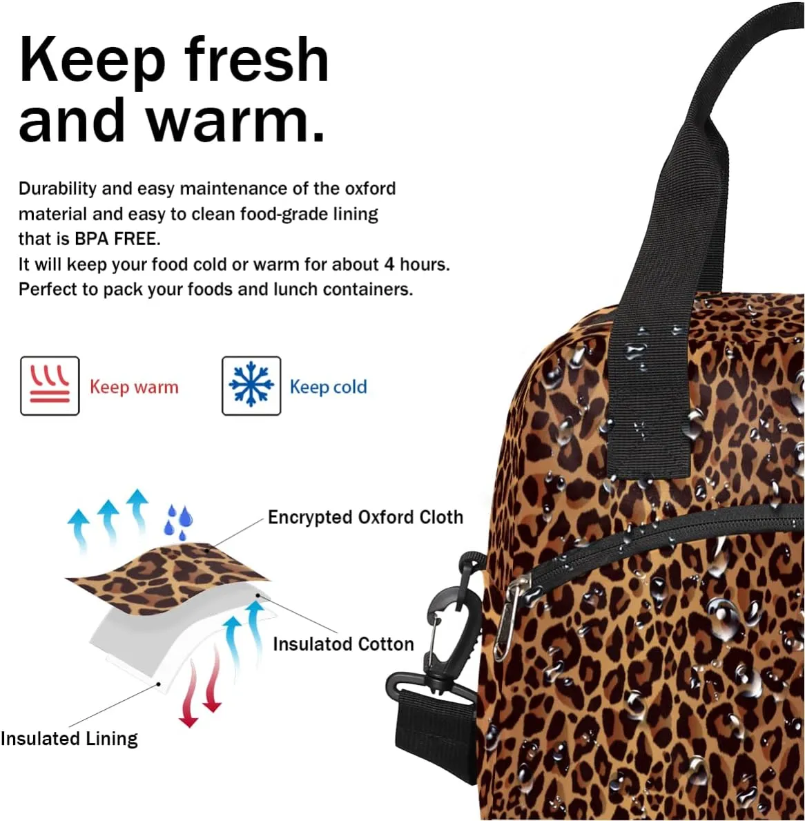 Leopard Cheetah Skin Insulated Lunch Bag for Women Men Adult Lunch Tote Bag with Shoulder Strap Reusable Lunch Box Large Containers Thermal Cooler Bag for Work School Picnic Lightweight Handbag