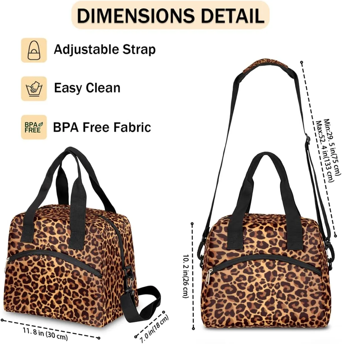 Leopard Cheetah Skin Insulated Lunch Bag for Women Men Adult Lunch Tote Bag with Shoulder Strap Reusable Lunch Box Large Containers Thermal Cooler Bag for Work School Picnic Lightweight Handbag
