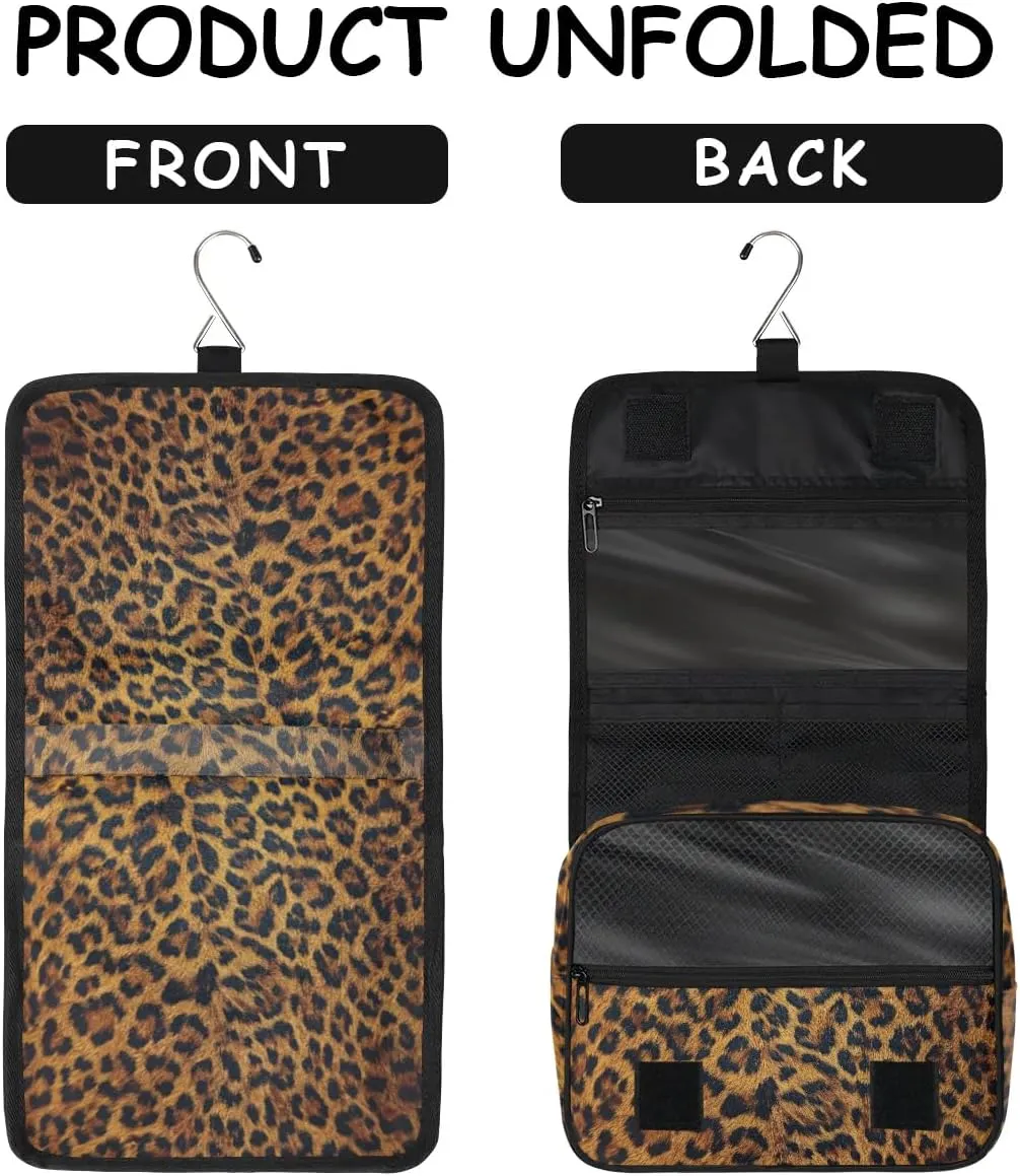 Leopard Hanging Travel Toiletry Bag for Kids, Women Cosmetic Organizer Makeup Bag Pouch Men Shaving Dopp Kit Shower Bag With Sturdy Hook