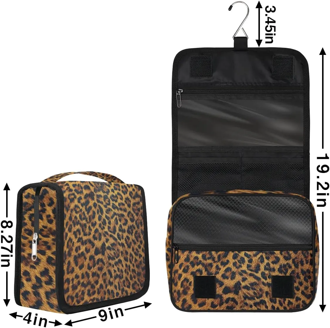 Leopard Hanging Travel Toiletry Bag for Kids, Women Cosmetic Organizer Makeup Bag Pouch Men Shaving Dopp Kit Shower Bag With Sturdy Hook