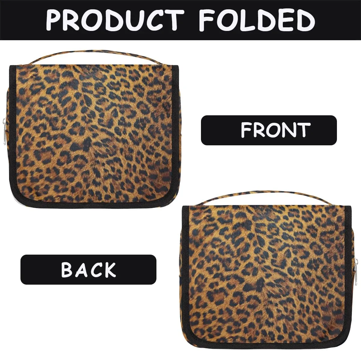 Leopard Hanging Travel Toiletry Bag for Kids, Women Cosmetic Organizer Makeup Bag Pouch Men Shaving Dopp Kit Shower Bag With Sturdy Hook