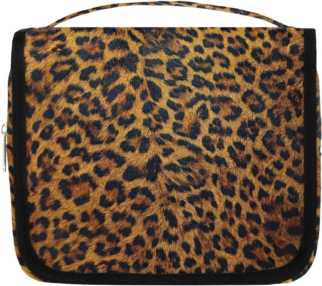 Leopard Hanging Travel Toiletry Bag for Kids, Women Cosmetic Organizer Makeup Bag Pouch Men Shaving Dopp Kit Shower Bag With Sturdy Hook