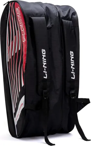 Li-Ning Flash Triple Zipper Polyester Badminton Kit Bag (Black, Large) | Easy - Access Compartments | Spacious | Unisex - Men, Boys, Girls, Women