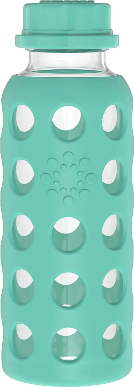 Lifefactory 9-Ounce Glass Water Bottle with Flat Cap and Silicone Sleeve Kale