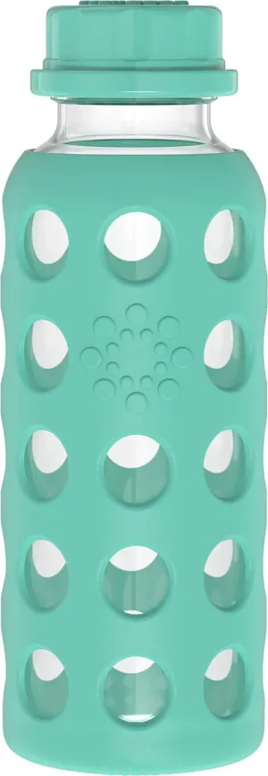 Lifefactory 9-Ounce Glass Water Bottle with Flat Cap and Silicone Sleeve Kale