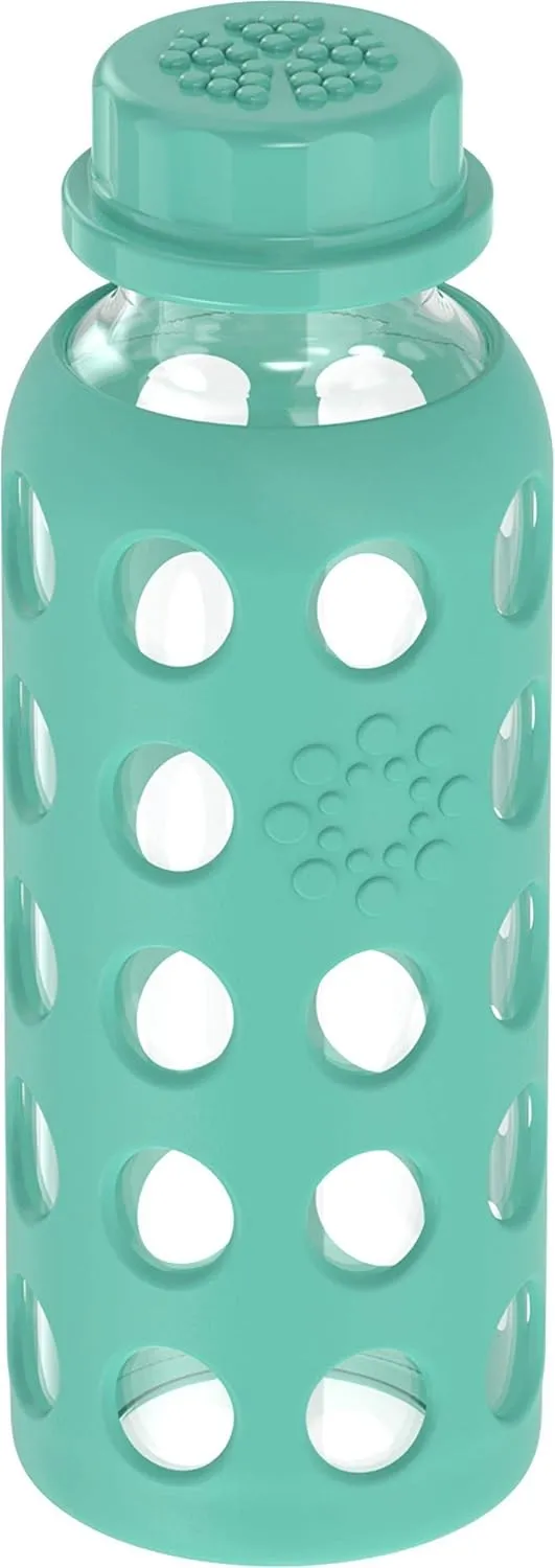 Lifefactory 9-Ounce Glass Water Bottle with Flat Cap and Silicone Sleeve Kale
