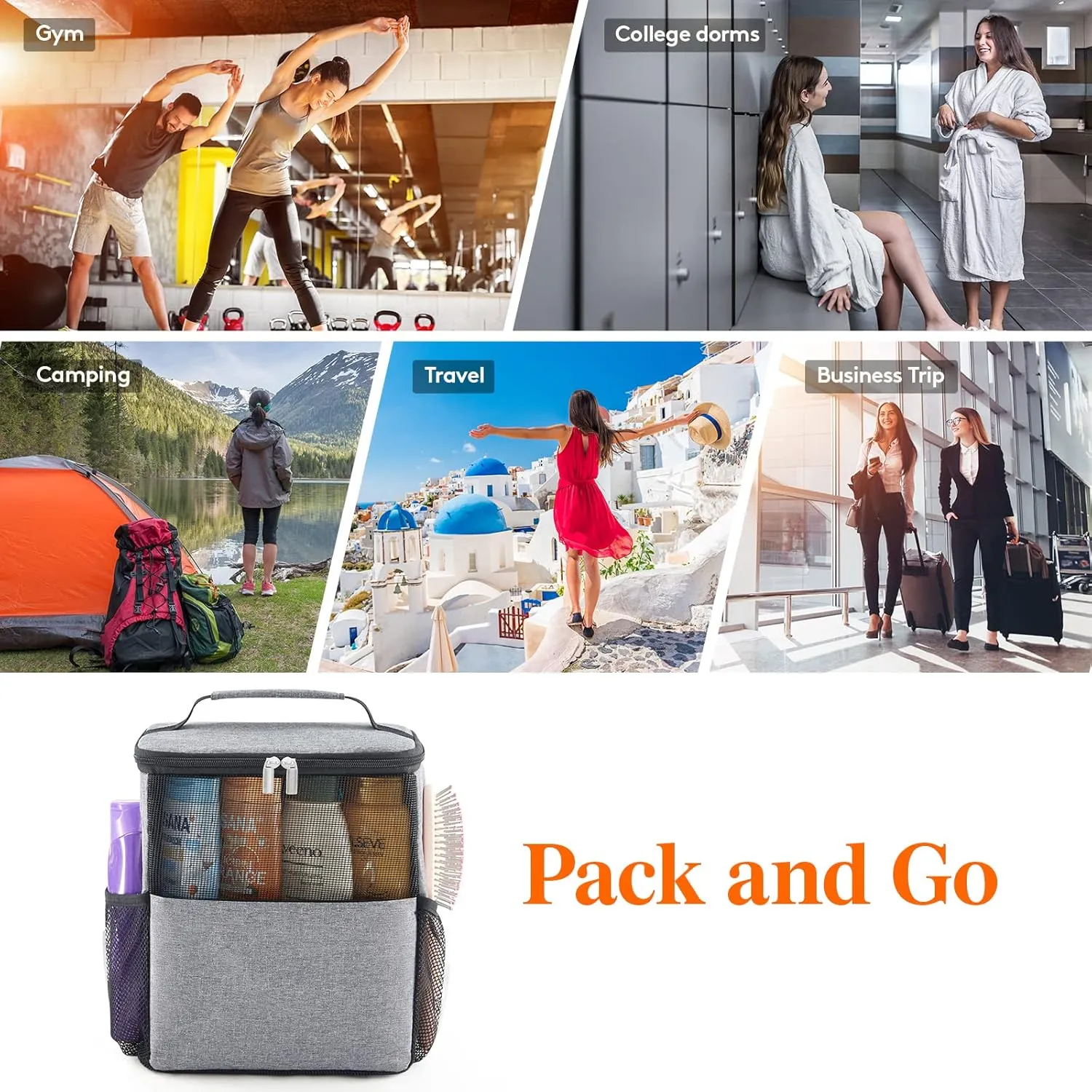 Lifewit Mesh Shower Caddy Bag Portable College Dorm Room Essentials Caddy Tote Basket for Bathroom, Gym, Travel, Camping Quick Dry Hanging Shower Organizer Toiletry Bag for Women Wen, Large, Gray