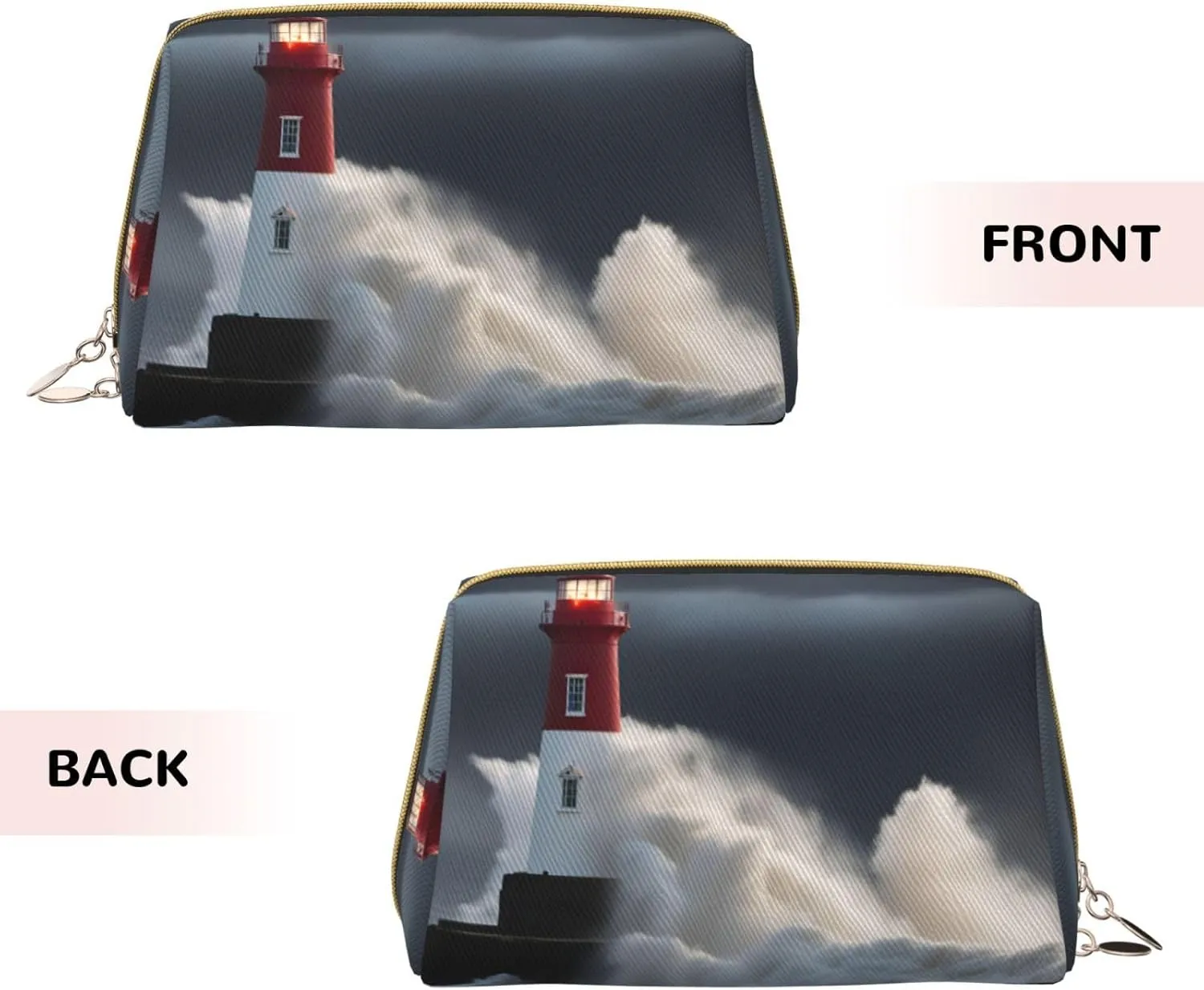 Lighthouse In Storm Leather Toiletry Travel Bag, Compact Makeup Organizer For Women