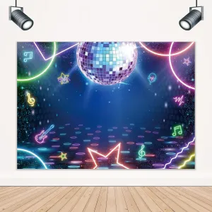 LIGHTINHOME Disco Party Backdrop 7Wx5H Feet Neon Vintage Colorful Retro Adult Ball Music Stage Night Club Birthday 70s 80s 90s Photography Background Party Decorations Photo Booth Studio Prop Fabric