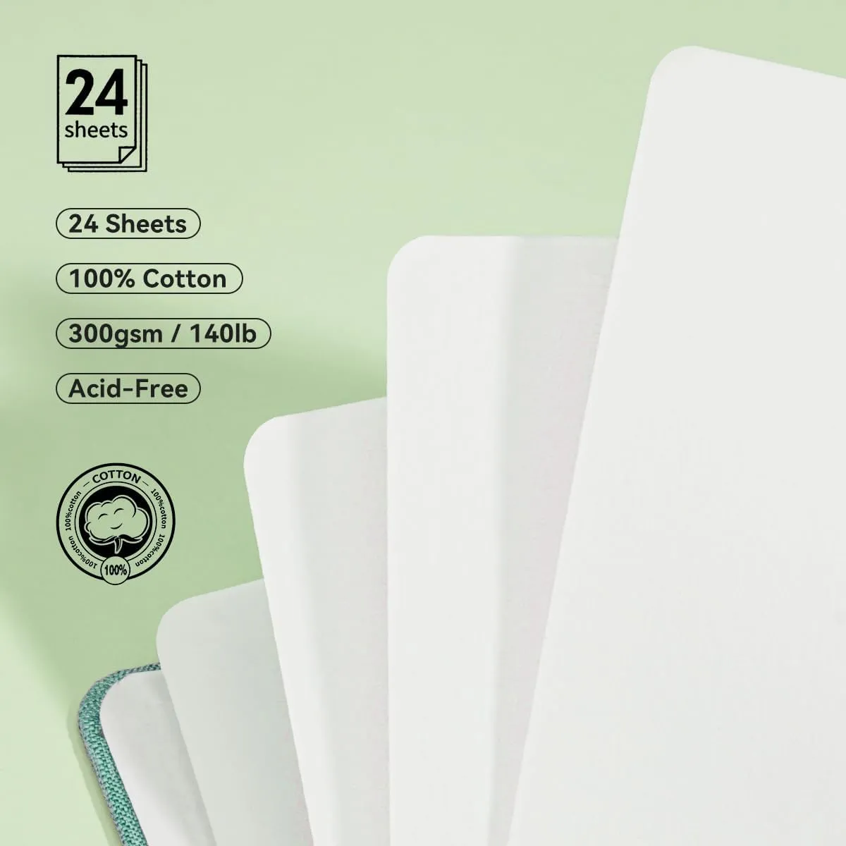 Lightwish Square Watercolor Journal,100% Cotton,300gsm/140lb,Acid-Free,24 Sheets Cold Press Watecolor Paper Sketchbook for Artists Adults Students,4.7 * 4.7 Inches