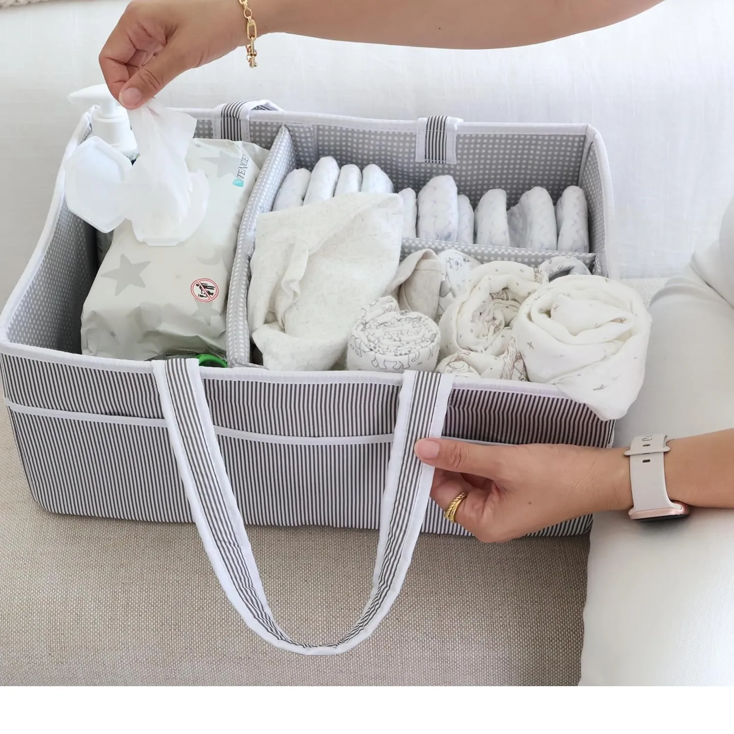 Lily Miles Baby Diaper Caddy - Organizer Tote Bag for Infant Boy or Girl - Baby Shower Basket - Nursery Must Haves - Registry Favorites - Newborn Caddie Car - Gray/Gray, Extra Large
