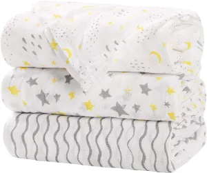 Little Grape Land Muslin Swaddle Blankets, 100% Cotton Large Size Baby Receiveing Blankets, Soft Breathable Baby Blankets for Newborns, Yellow, 47''x47'', 3 Pack, Yellow