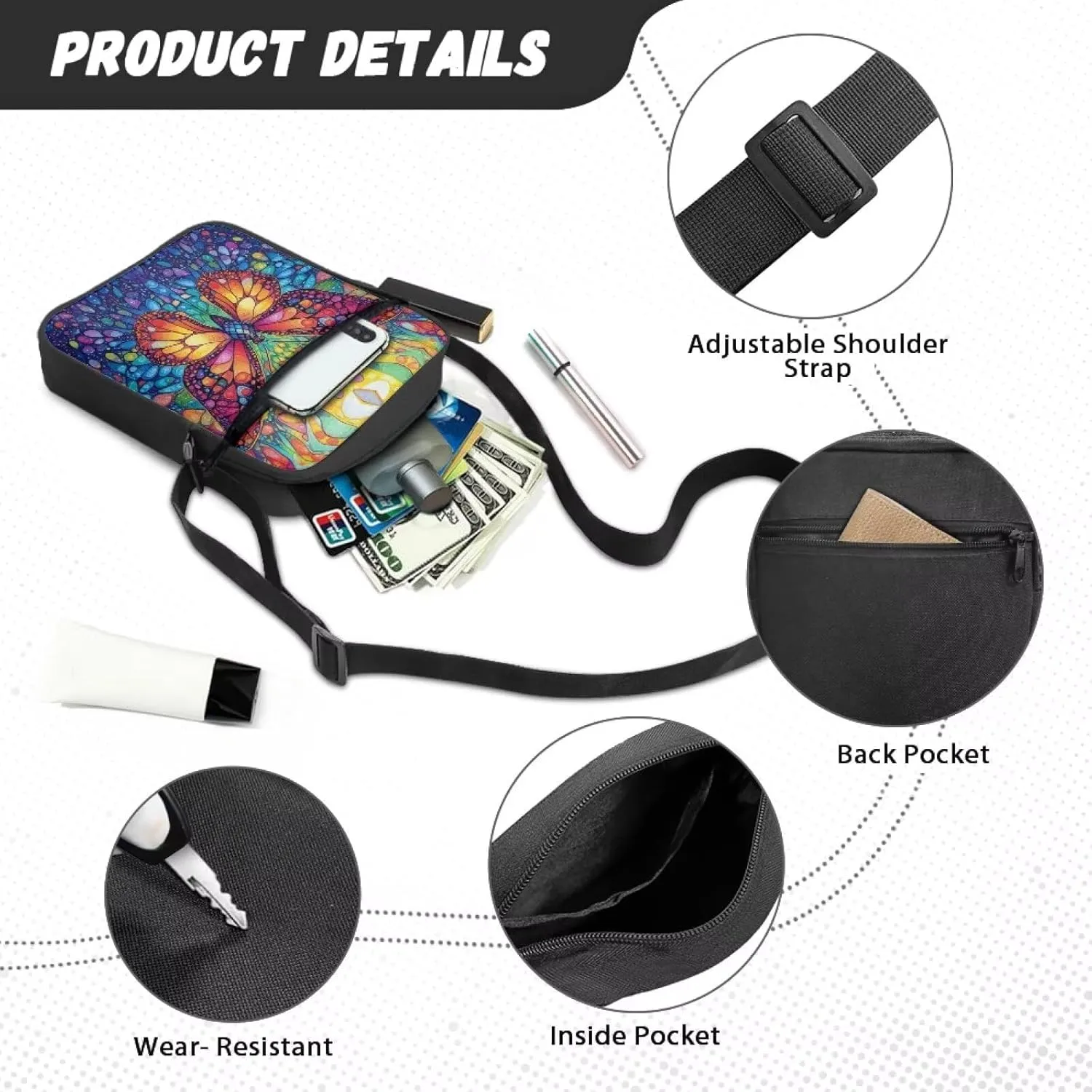 Little Messenger Bag Women's Lightweight Adjustable Strap Crossbody Purse with Zipper Pockets