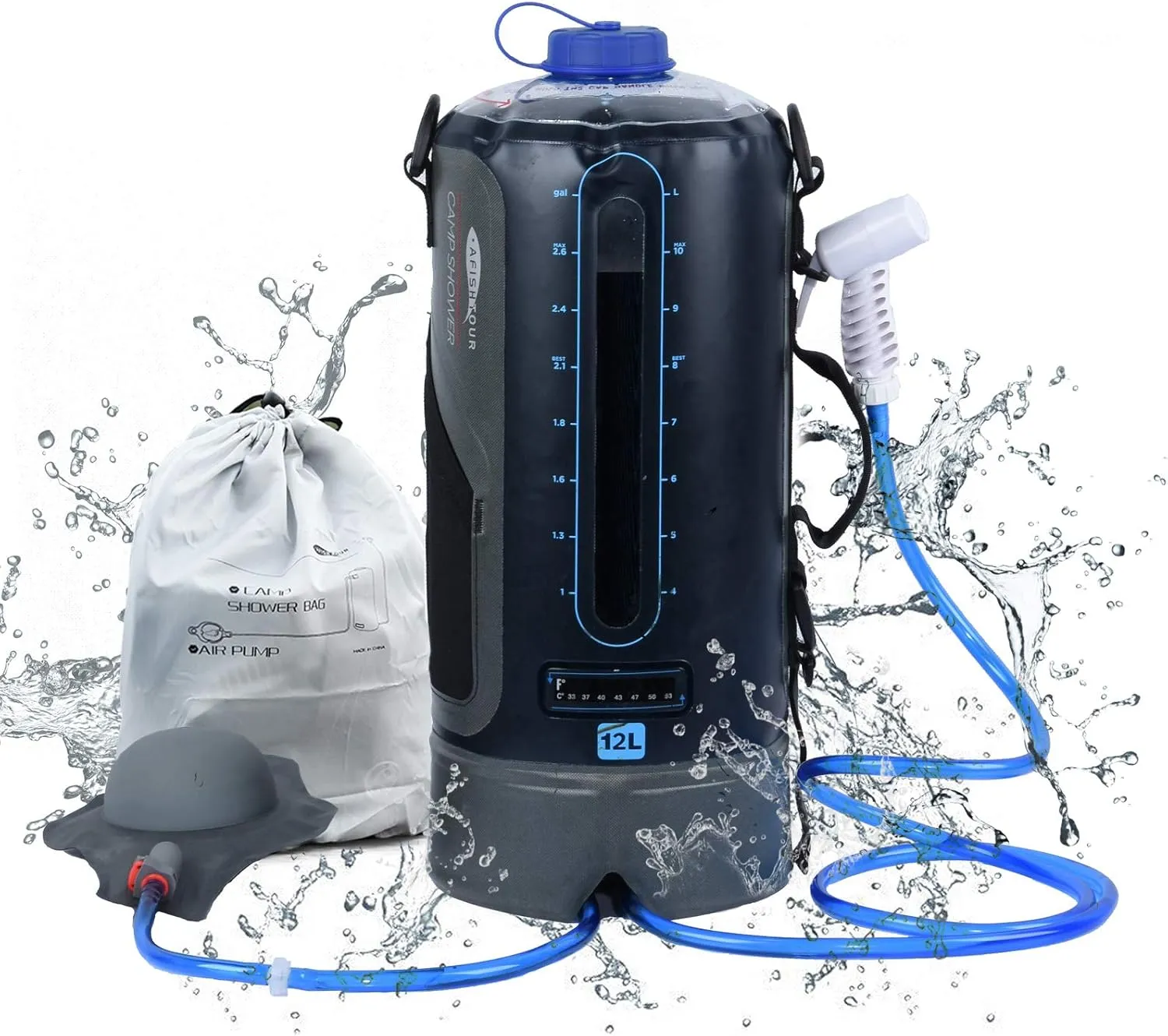Lixada 12L/20L Water Bag Collapsible Water Container Portable Camping Shower Bag Water Bag with Air Pump for Outdoor