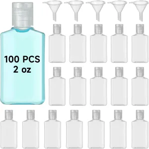 Lnrueg 100 Pcs 2 oz Travel Bottles - Hand Sanitizer Bottle Mini Clear Bottles with Flip Caps, Portable Empty Refillable Containers for Shower Gel, Face Creams, Body Lotions