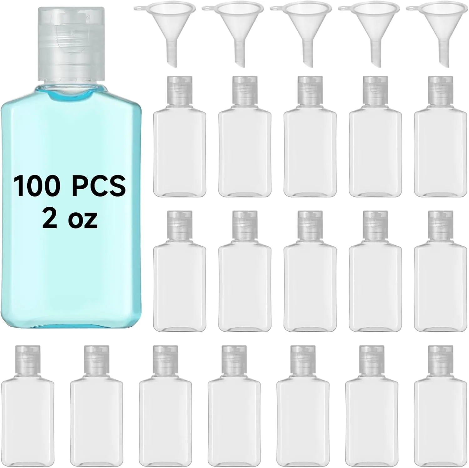 Lnrueg 100 Pcs 2 oz Travel Bottles - Hand Sanitizer Bottle Mini Clear Bottles with Flip Caps, Portable Empty Refillable Containers for Shower Gel, Face Creams, Body Lotions