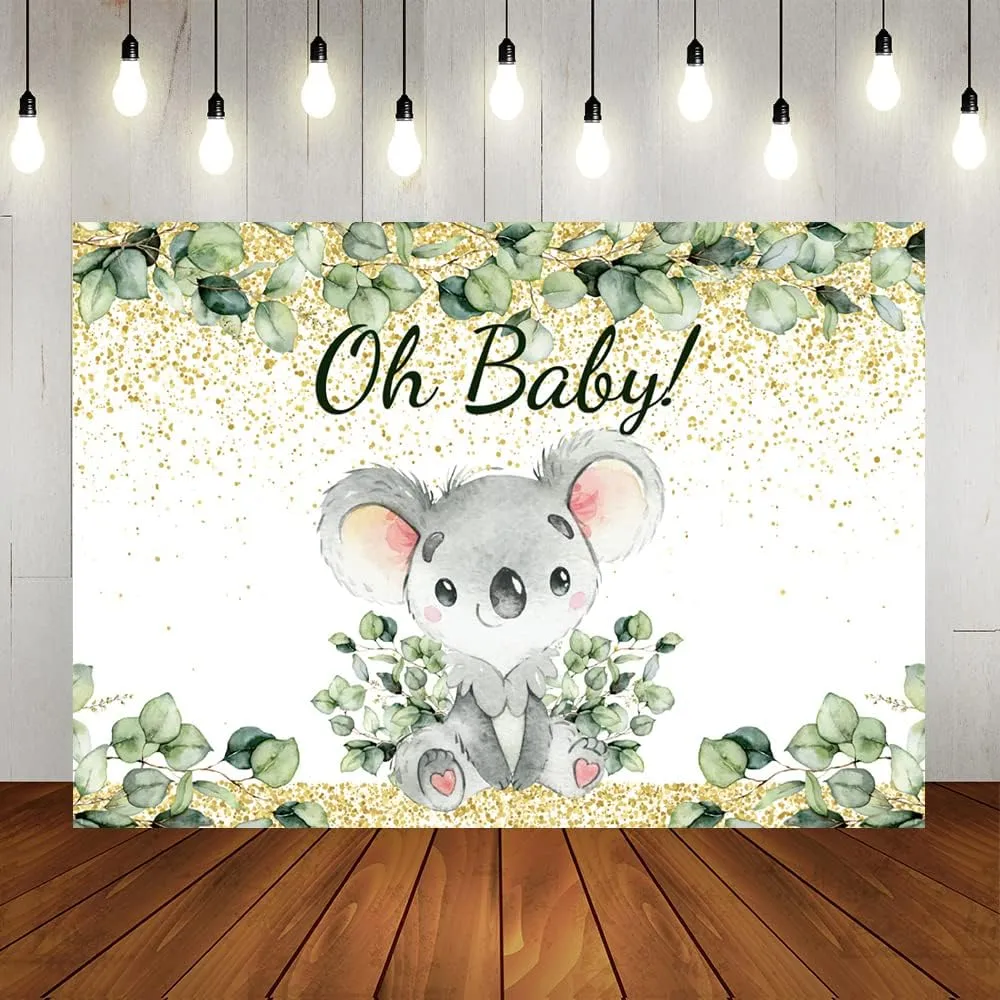 Lofaris Cute Koala 1st Birthday Party Backdrop Greenery Boy First Birthday Background Oh Baby Baby Shower Party Decor Cake Table Banner 7x5ft