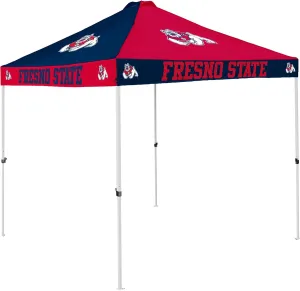 Logo Brands NCAA Fresno State Bulldogs Checkerboard Canopy Tailgate Tent Tailgate Tent - 9' x 9', Vented Roof, Adjustable Height, Wheeled Carrying Bag, Powder Coated Steel