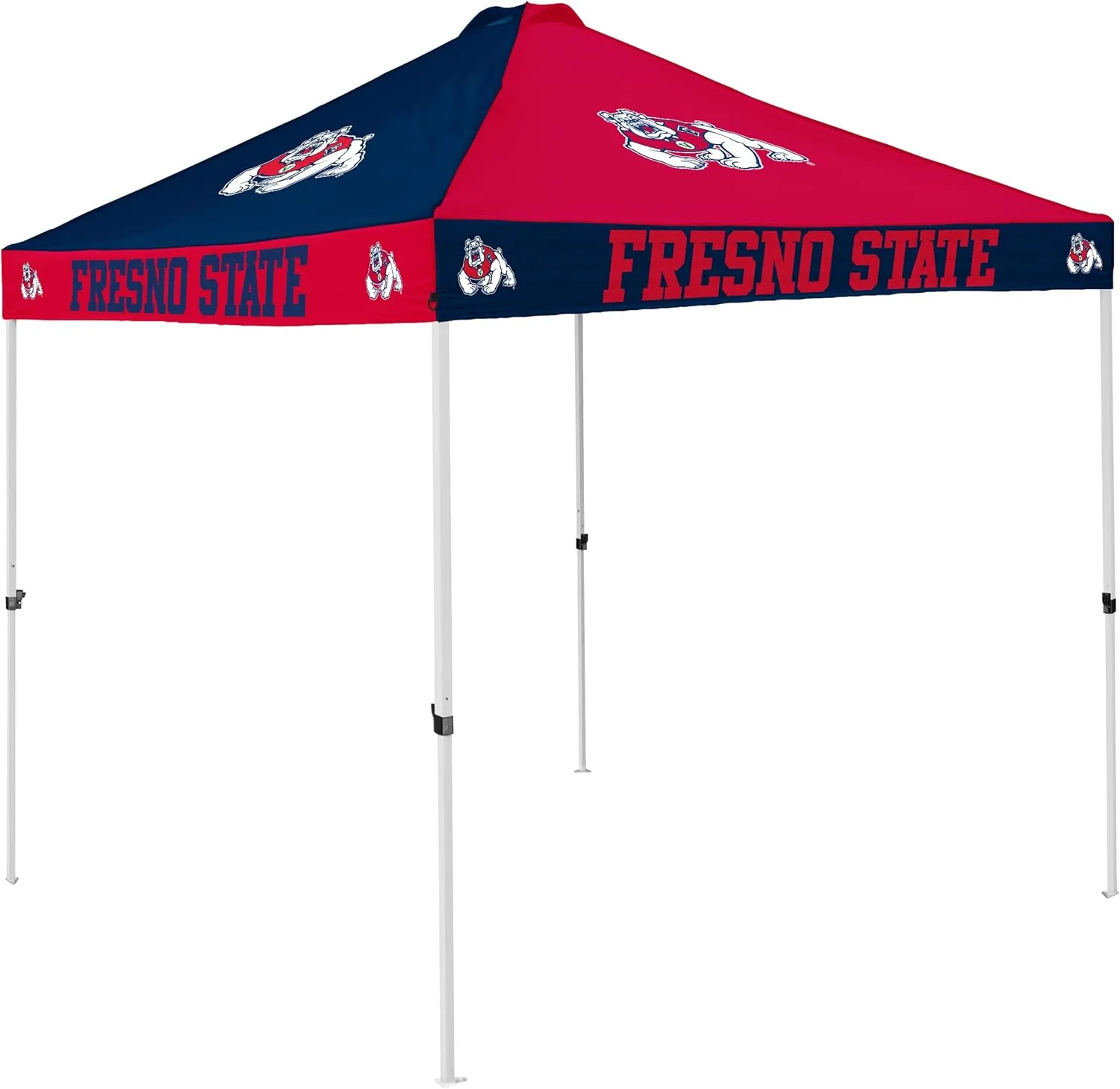 Logo Brands NCAA Fresno State Bulldogs Checkerboard Canopy Tailgate Tent Tailgate Tent - 9' x 9', Vented Roof, Adjustable Height, Wheeled Carrying Bag, Powder Coated Steel